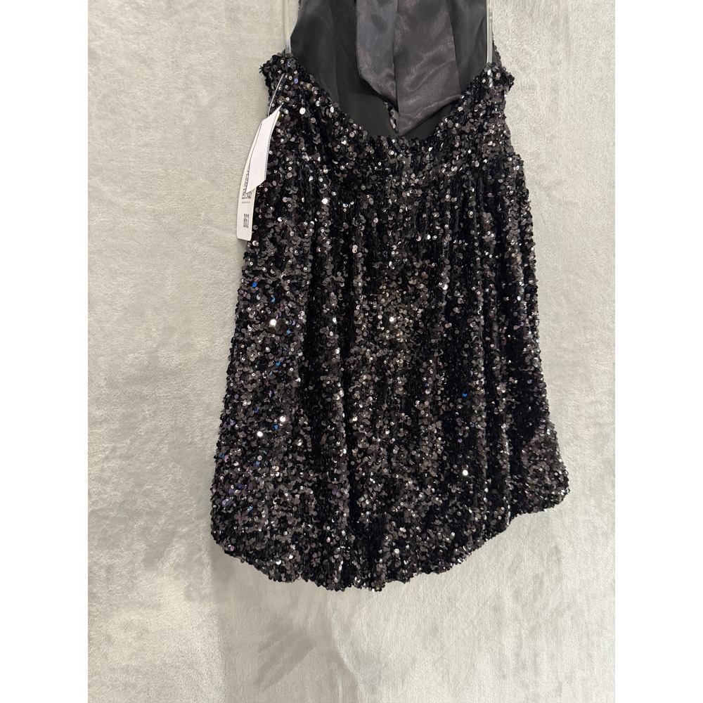 NWT Emerald Sundae Sequin Mini Dress Womens Black Satin Bow Open Back Sz S $89 - Picture 10 of 13